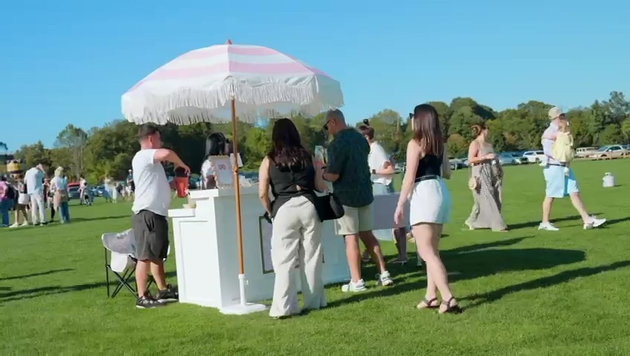 Guests on the lawn at a festival booth, CSI Greenwich 2025